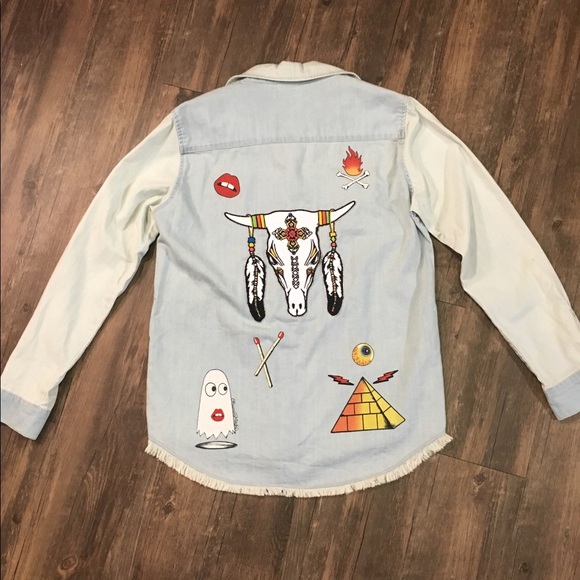 Lauren Moshi Denim Button Up with Embroidery - Picture 4 of 7